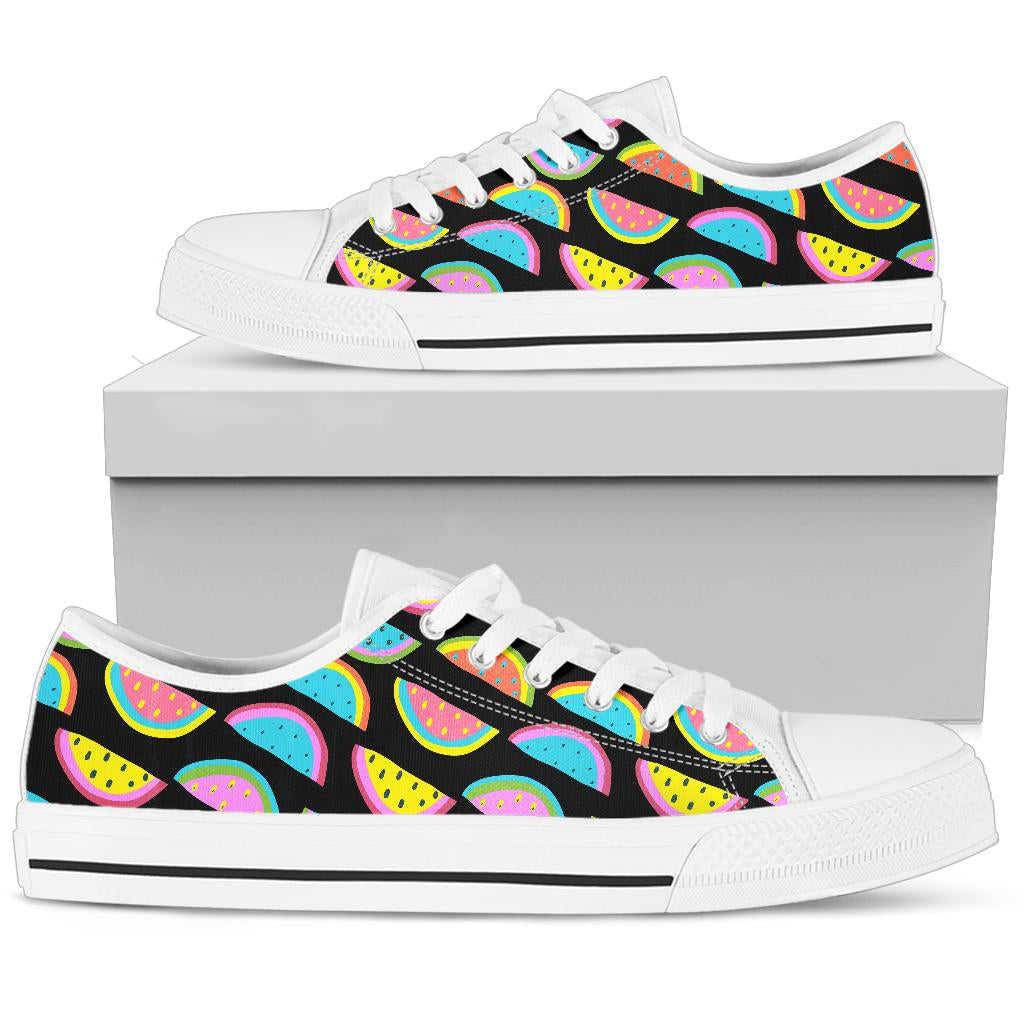 Watermelon Pattern Print Design WM08 White Bottom Low Top Shoes
