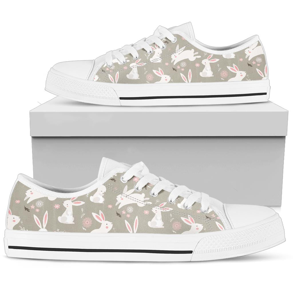 Rabbit Pattern Print Design RB03 White Bottom Low Top Shoes