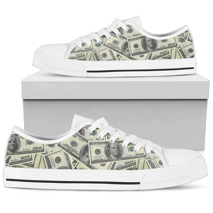 Dollar Pattern Print Design DO02 White Bottom Low Top Shoes