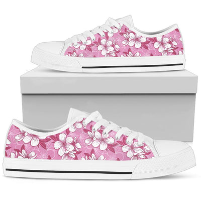 Cherry Blossom Pattern Print Design CB02 White Bottom Low Top Shoes