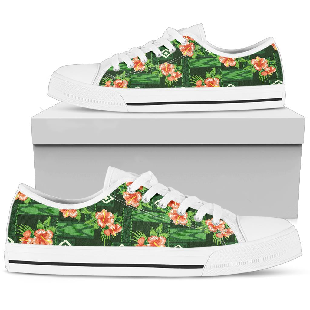 Hibiscus Pattern Print Design HB05 White Bottom Low Top Shoes