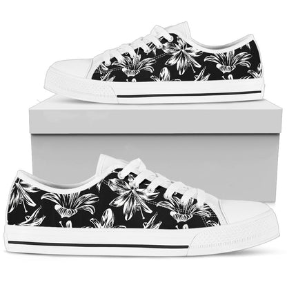 Amaryllis Pattern Print Design AL04 White Bottom Low Top Shoes