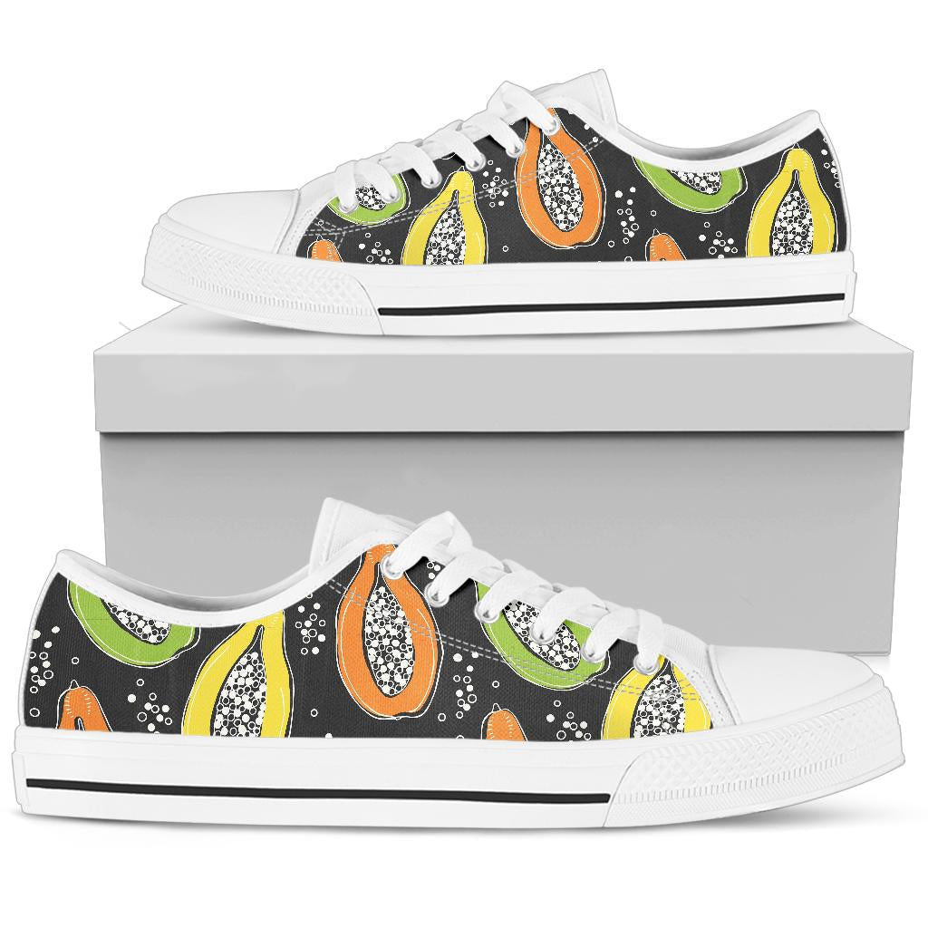 Papaya Pattern Print Design PP05 White Bottom Low Top Shoes