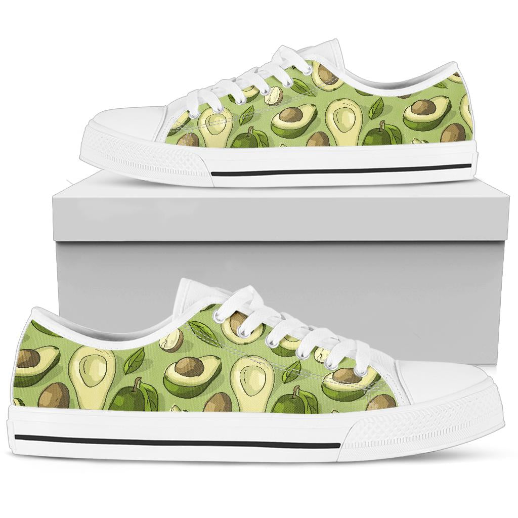 Avocado Pattern Print Design AC03 White Bottom Low Top Shoes