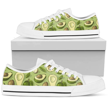 Avocado Pattern Print Design AC03 White Bottom Low Top Shoes