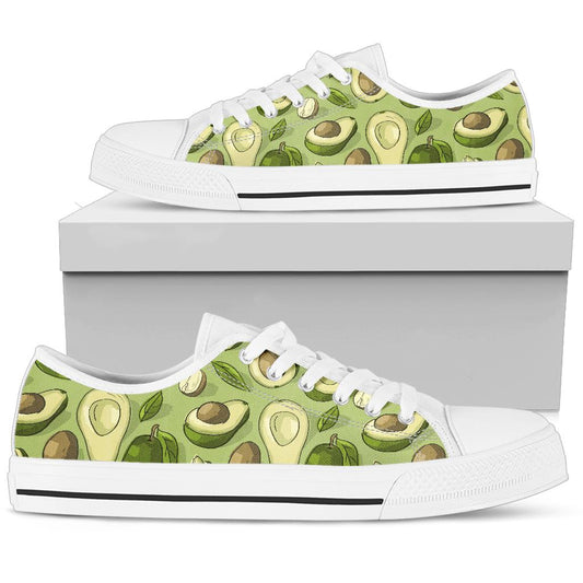 Avocado Pattern Print Design AC03 White Bottom Low Top Shoes