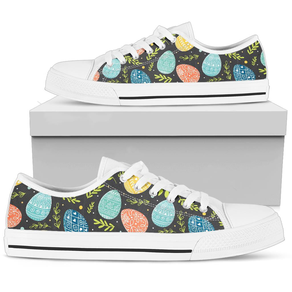 Easter Eggs Pattern Print Design RB01 White Bottom Low Top Shoes