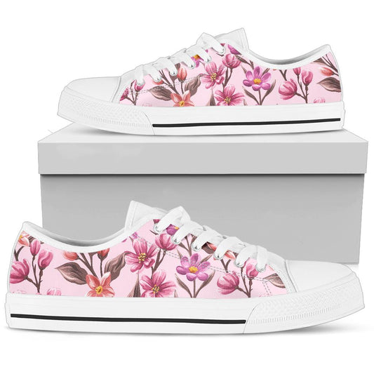 Summer Floral Pattern Print Design SF09 White Bottom Low Top Shoes