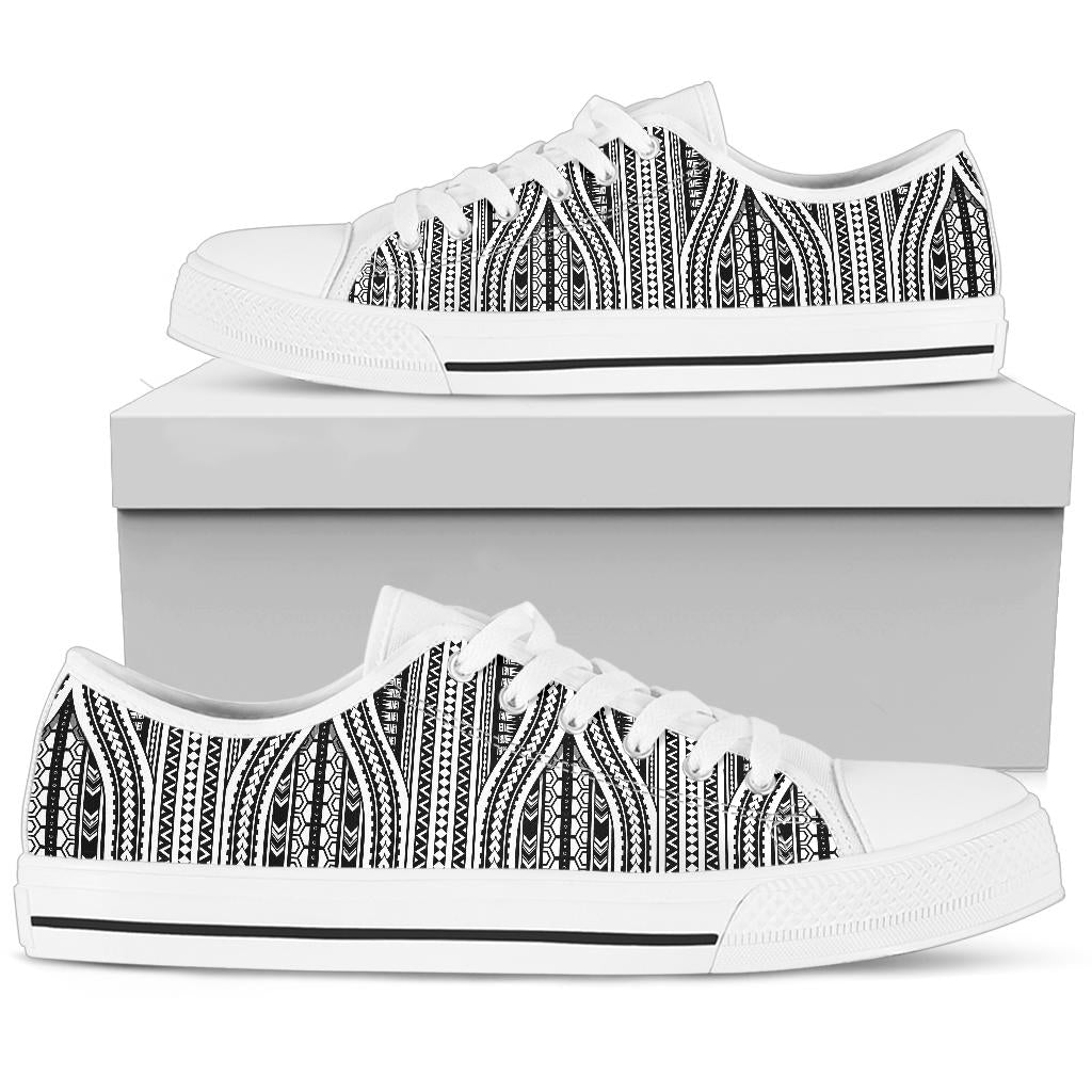 Polynesian Tribal Style White Bottom Low Top Shoes