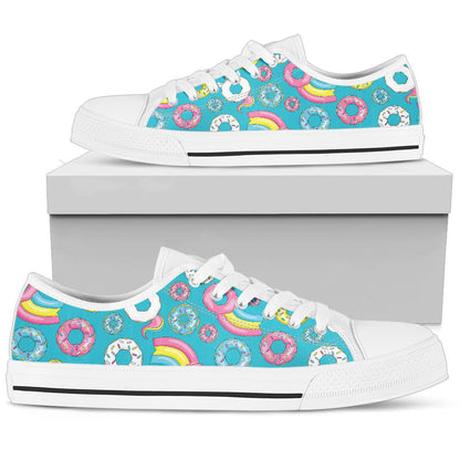 Donut Pattern Print Design DN013 White Bottom Low Top Shoes