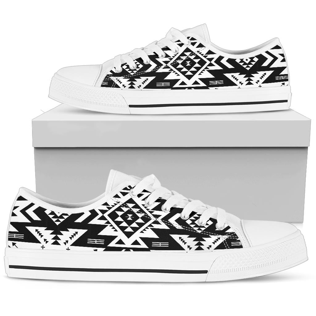 Tribal indians native aztec White Bottom Low Top Shoes