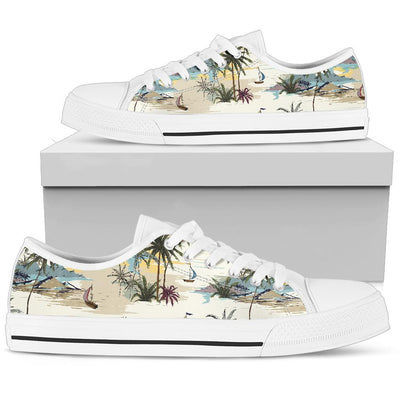 Palm Tree Beach Print White Bottom Low Top Shoes
