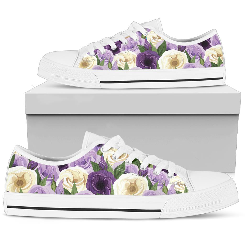Lisianthus Pattern Print Design LT01 White Bottom Low Top Shoes