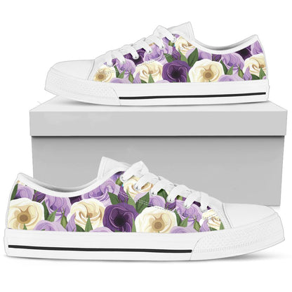 Lisianthus Pattern Print Design LT01 White Bottom Low Top Shoes