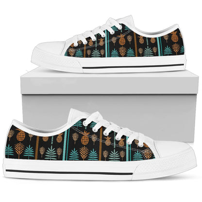 Hawaiian Themed Pattern Print Design H023 White Bottom Low Top Shoes