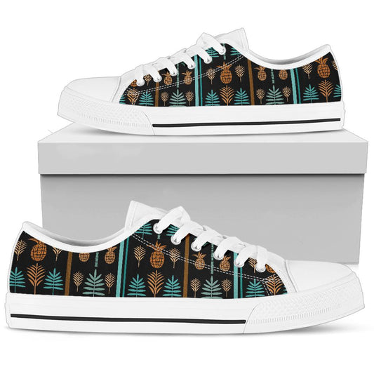 Hawaiian Themed Pattern Print Design H023 White Bottom Low Top Shoes