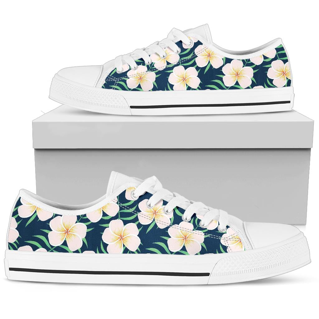 Pink Plumeria Pattern Print Design PM016 White Bottom Low Top Shoes
