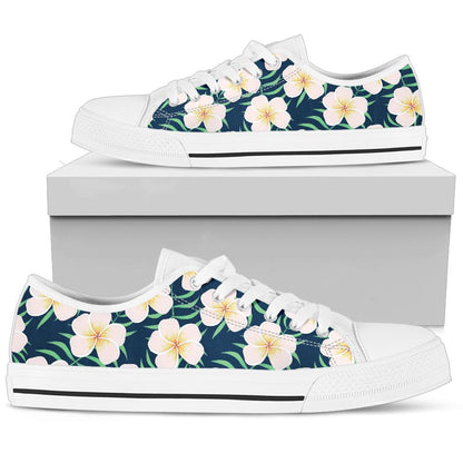 Pink Plumeria Pattern Print Design PM016 White Bottom Low Top Shoes