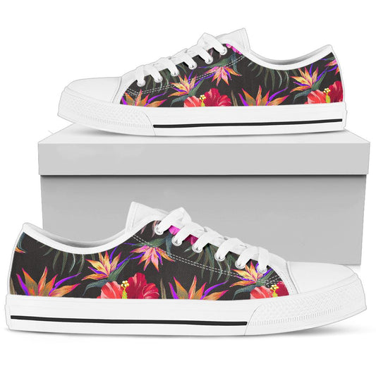 Hibiscus Pattern Print Design HB014 White Bottom Low Top Shoes