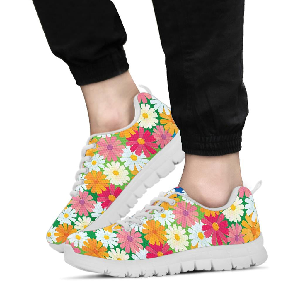 Daisy Pattern Print Design DS05 Sneakers White Bottom Shoes