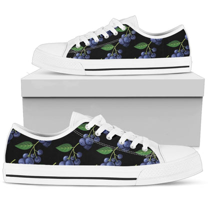 Blueberry Pattern Print Design BB01 White Bottom Low Top Shoes