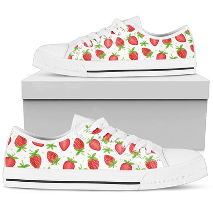 Strawberry Pattern Print Design SB07 White Bottom Low Top Shoes