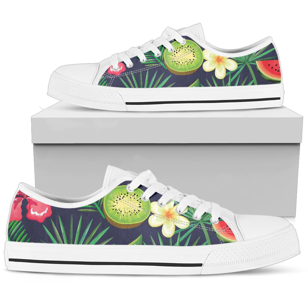 Tropical Fruits Pattern Print Design TF05 White Bottom Low Top Shoes