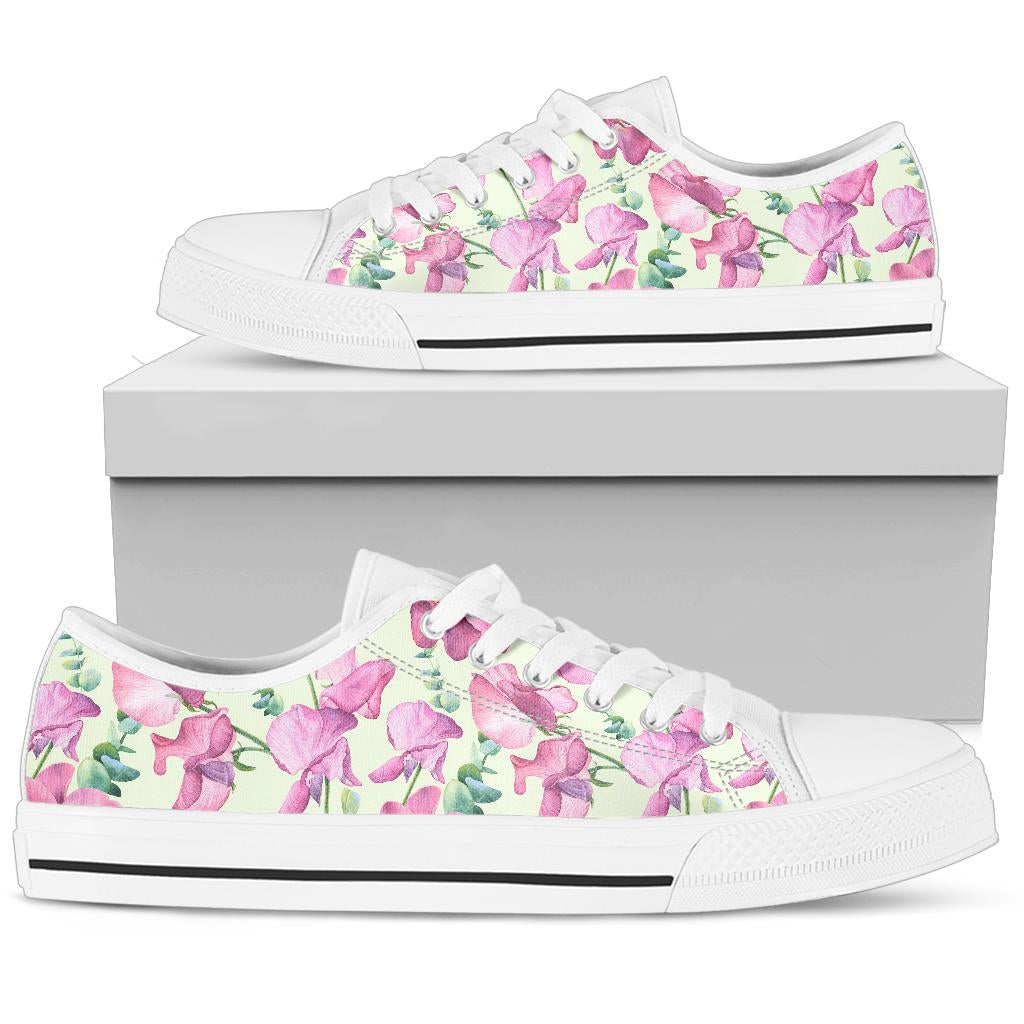 Peony Pattern Print Design PE011 White Bottom Low Top Shoes