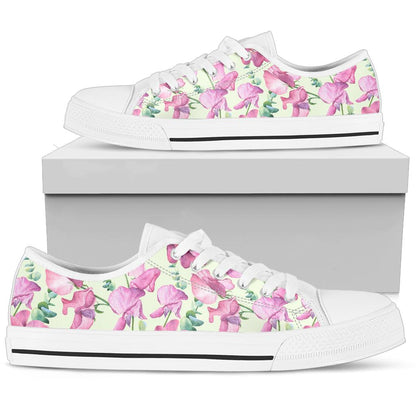 Peony Pattern Print Design PE011 White Bottom Low Top Shoes