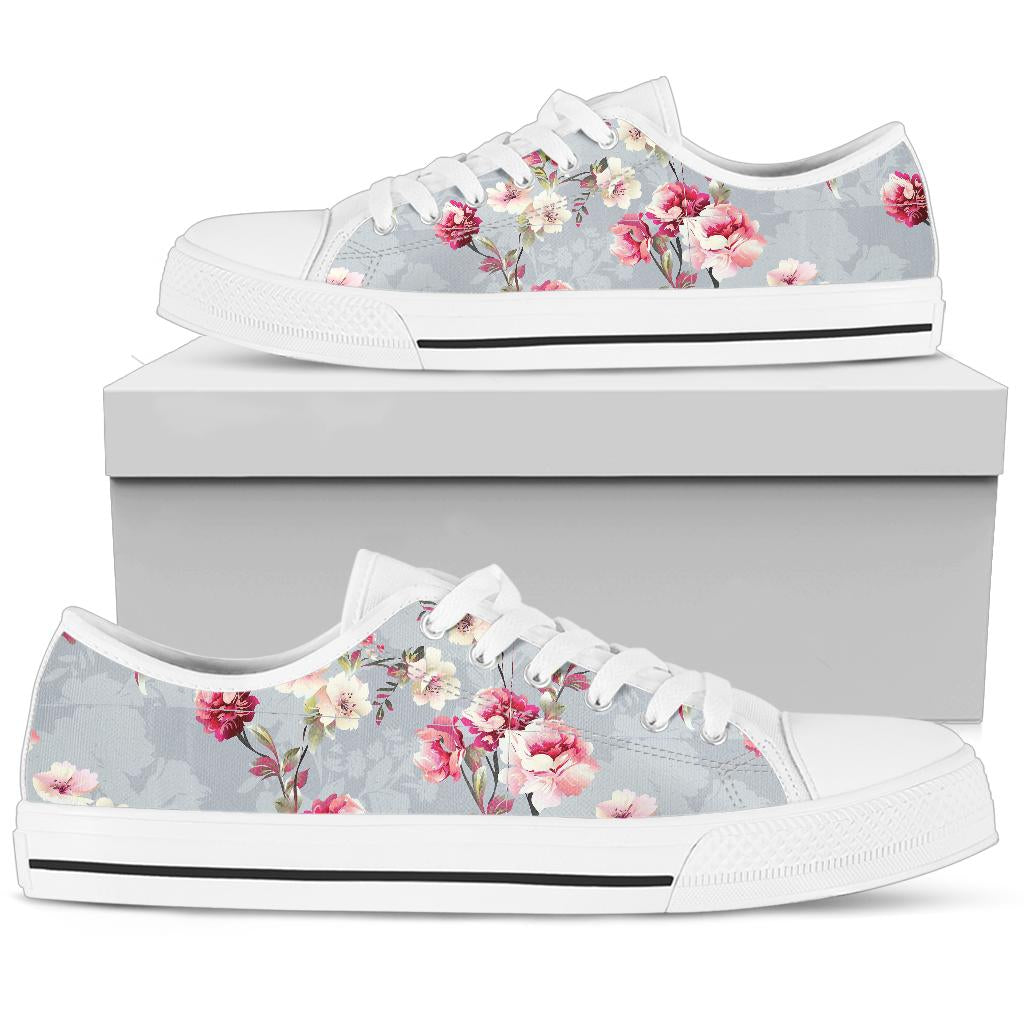 Summer Floral Pattern Print Design SF02 White Bottom Low Top Shoes