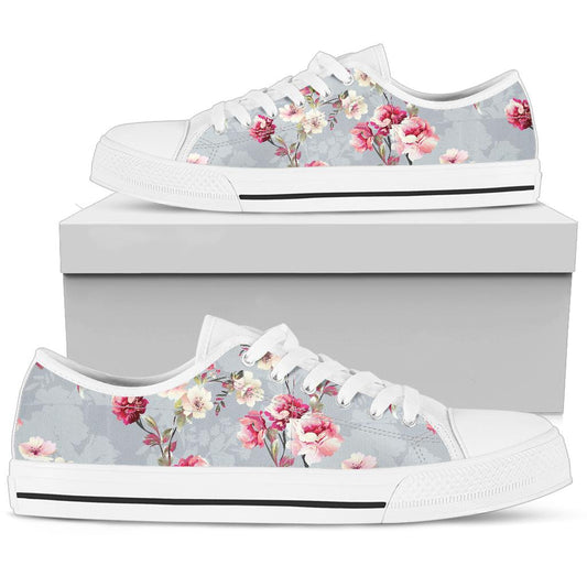 Summer Floral Pattern Print Design SF02 White Bottom Low Top Shoes