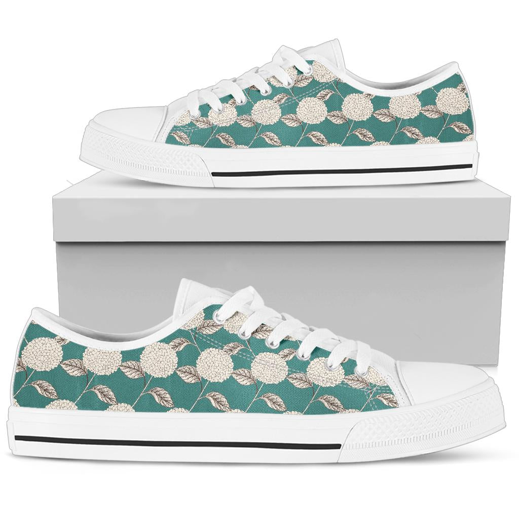 Hydrangea Pattern Print Design HD03 White Bottom Low Top Shoes