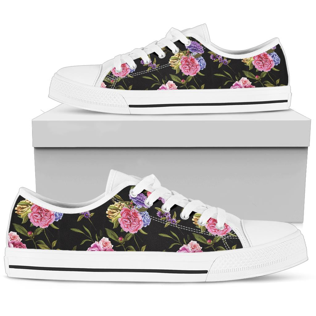 Carnations Pattern Print Design CN05 White Bottom Low Top Shoes
