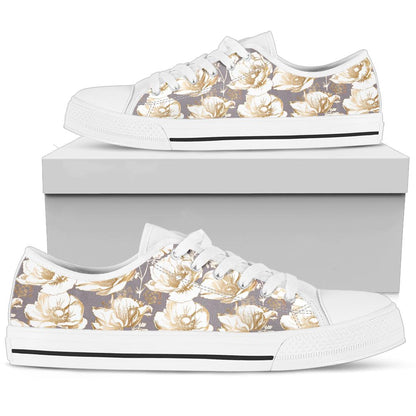 Anemone Pattern Print Design AM05 White Bottom Low Top Shoes