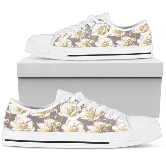 Anemone Pattern Print Design AM05 White Bottom Low Top Shoes
