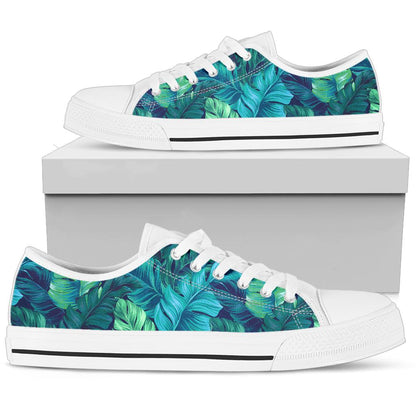 Banana Leaf Pattern Print Design BL05 White Bottom Low Top Shoes