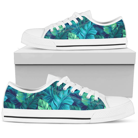 Banana Leaf Pattern Print Design BL05 White Bottom Low Top Shoes