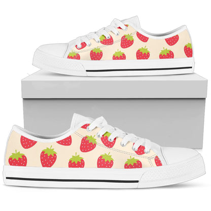 Strawberry Pattern Print Design SB02 White Bottom Low Top Shoes
