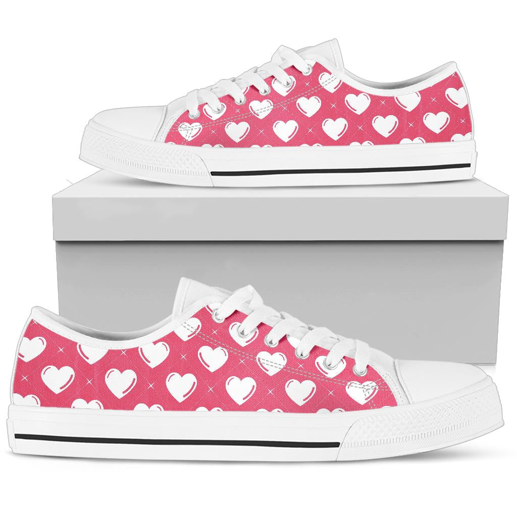 Heart Pattern Print Design HE07 White Bottom Low Top Shoes
