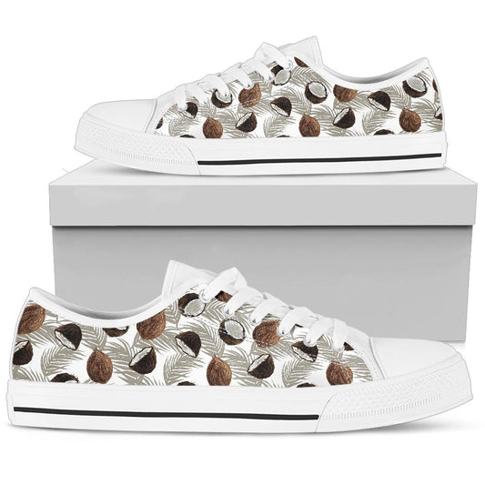 Coconut Pattern Print Design CN03 White Bottom Low Top Shoes
