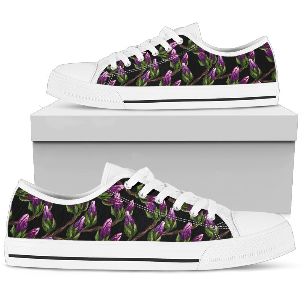 Magnolia Pattern Print Design MAG010 White Bottom Low Top Shoes