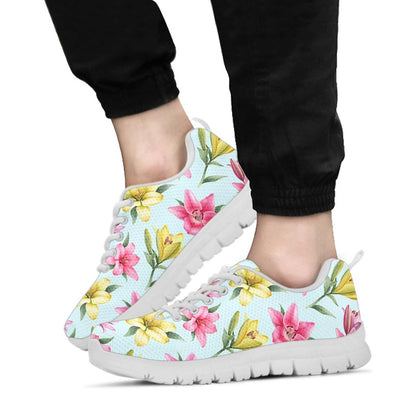 Lily Pattern Print Design LY010 Sneakers White Bottom Shoes