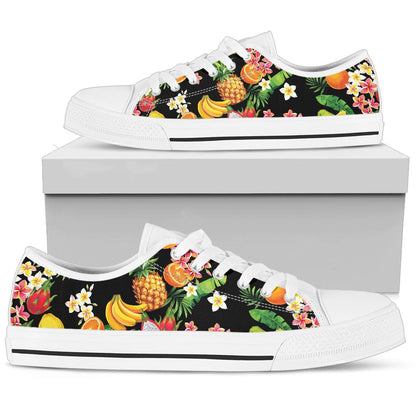 Tropical Fruits Pattern Print Design TF02 White Bottom Low Top Shoes
