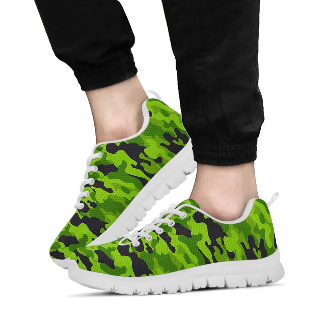 Green Kelly Camo Print Sneakers White Bottom Shoes