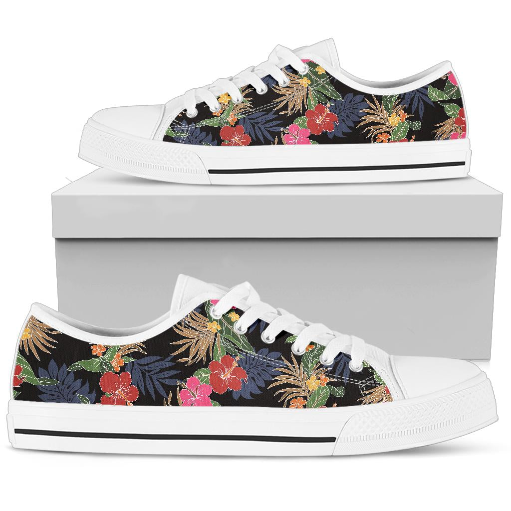 Hawaiian Themed Pattern Print Design H011 White Bottom Low Top Shoes