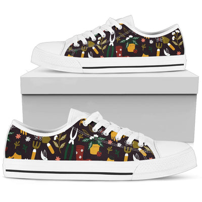 Gardening Pattern Print Design G05 White Bottom Low Top Shoes