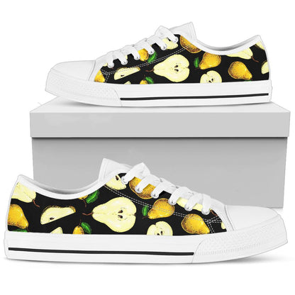 Pear Pattern Print Design PE01 White Bottom Low Top Shoes