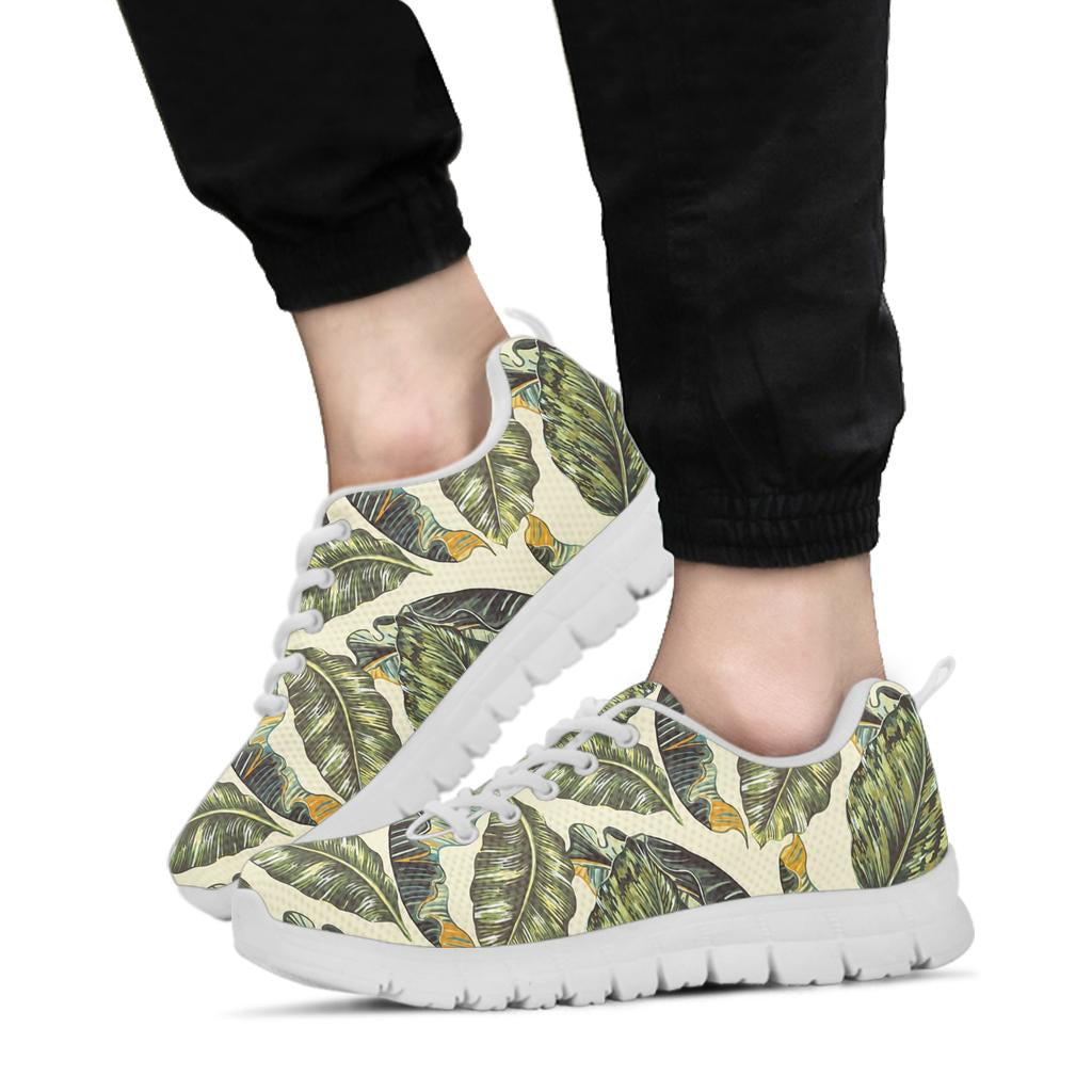 Banana Leaf Pattern Print Design BL08 Sneakers White Bottom Shoes