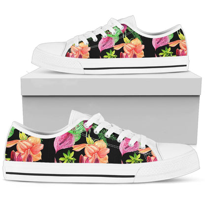 Amaryllis Pattern Print Design AL09 White Bottom Low Top Shoes