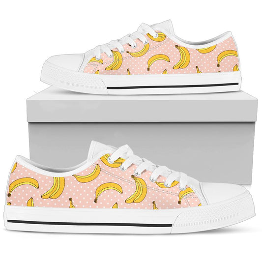 Banana Pattern Print Design BA06 White Bottom Low Top Shoes